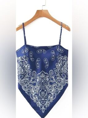 french kyss Navy and White Paisley Bandana Cami